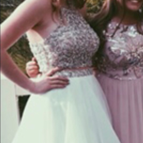 White/gold, Two Piece Prom Dress - Picture 2 of 5